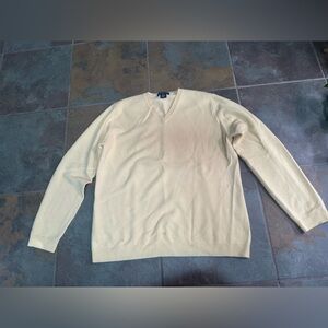 Lands End Sweater Mens Medium Butter Yellow 100% Cashmere V Neck Pullover Knit